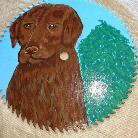 Hand Crafted Chocolate Lab Dog Painting On 10" Saw Blade - Picture 2 of 5